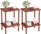 Apicizon 2 Tier End Table Set of 2, Small Side Table with Solid Wood Legs, Boho Bedside Table with Storage Shelf, Nightstand for Small Spaces, Bedroom, Living Room, Entryway, Vintage Brown