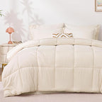 Love's cabin California King Comforter Set Beige, 7 Pieces California King Bed in a Bag, All Season Bedding Sets with 1 Comforter, 1 Flat Sheet, 1 Fitted Sheet, 2 Pillowcase and 2 Pillow Sham