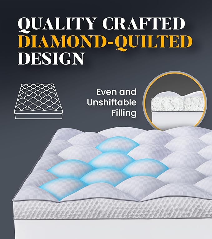 3 Inch Ultra-Fluffy Memory Foam Mattress Topper Queen for Back Pain, Extra Soft Pillow Top Queen Mattress Topper with 4X Support, Mattress Pad with Breathable Air Mesh Sides, 6-21'' Deep Pocket
