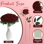 30pcs Fake Roses Artificial Silk Flowers Long Stems Bouquet for Wedding Bridal Shower Party Home Decoration(Wine Red)
