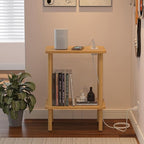 Apicizon 2 Tier End Table, Small Side Table with Charging Station, Boho Bedside Table with USB Ports and Outlets, Nightstand for Small Spaces, Bedroom, Living Room, Entryway, Easy Assembly, Natural