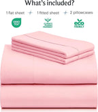 LuxClub 4 PC Sheet Set Bed Sheets Deep Pockets 16" Eco Friendly Wrinkle Free Cooling Machine Washable Hotel Bedding Silky Soft - Baby Pink Full