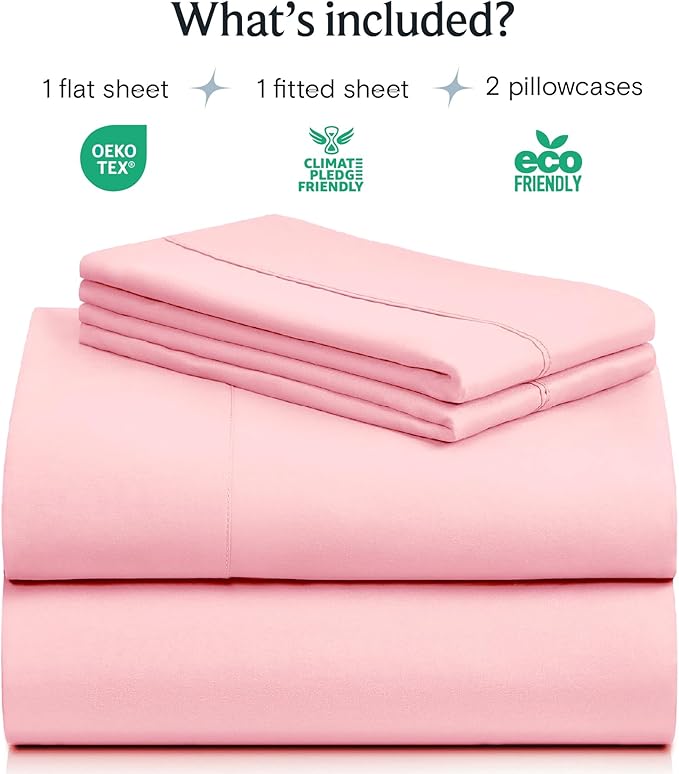 LuxClub 4 PC Sheet Set Bed Sheets Deep Pockets 16" Eco Friendly Wrinkle Free Cooling Machine Washable Hotel Bedding Silky Soft - Baby Pink Full