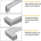Cabinet Pulls Brushed Nickel Cabinet Handles Square Drawer Pulls, 50 Pack 15 Inch Stainless Steel Kitchen Door Cupboard Cabinet Handles, Cabinet Hardware Drawer Handles, 384mm Hole Centers