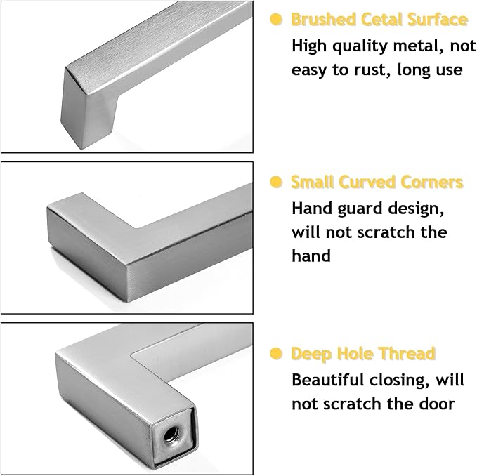 Cabinet Pulls Brushed Nickel Cabinet Handles Square Drawer Pulls, 20 Pack 12-3/5 Inch Stainless Steel Kitchen Door Cupboard Handles, Cabinet Hardware Drawer Handles, 320mm Hole Centers