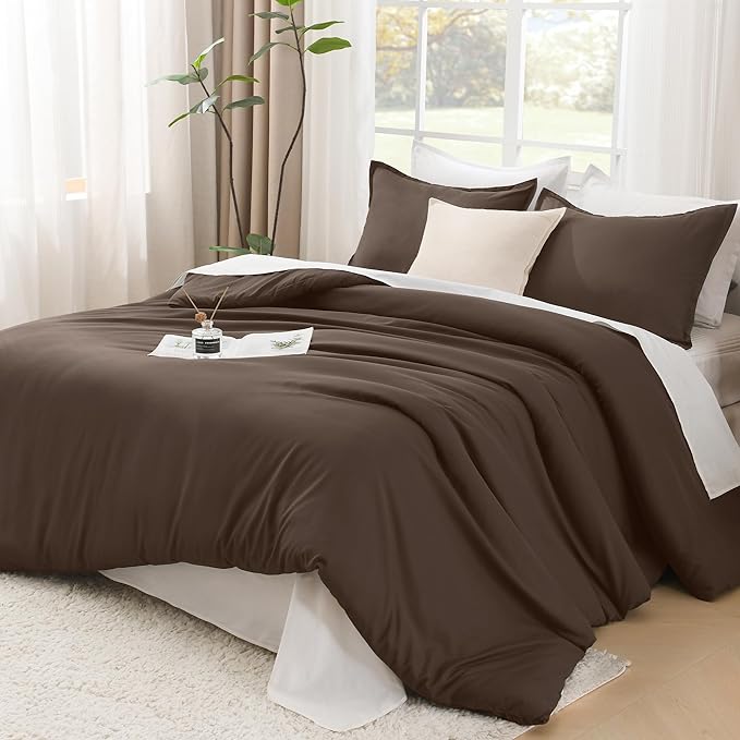 Litanika Comforters King Size Chocolate, 3 Pieces Lightweight Solid Bedding Set & Collections, All Season Fluffy Bed Set (104x90 Inches Comforter & 2 Pillowcases)