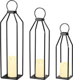 Perfnique Modern Farmhouse Lanterns, Set of 3 Black Metal Lanterns w/ 6hr Timer Flickering Flameless Candles, Decorative for Outdoor Decor, Front Porch, Indoor, Patio, Garden, Fireplace, Christmas