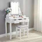 BEWISHOME Makeup Vanity Desk with Lights,Girls Vanity Set with Mirror and Stool,Small Vanity Desk with 5 Drawers,3 Light Settings,Adjustable Brightness,Dressing Table for Bedroom,White FST08W