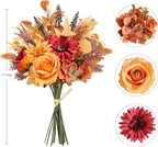 Artificial Fall Flowers Bouquet for Decoration, Fall Fake Silk Flower Arrangements Faux Autumn Flowers Fall Decorations for Home Indoor Office Wedding Bride Bouquets Tables Centerpieces Fall Decor