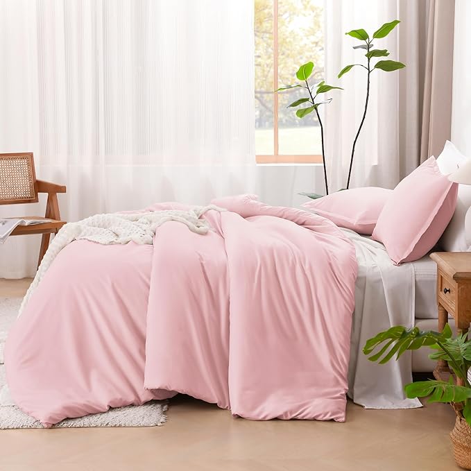 Litanika Comforters Pink Oversized King Size, 3 Pieces Lightweight Solid Bedding Set & Collections, All Season Fluffy Bed Set (120x98In Comforter & 2 Pillowcases)