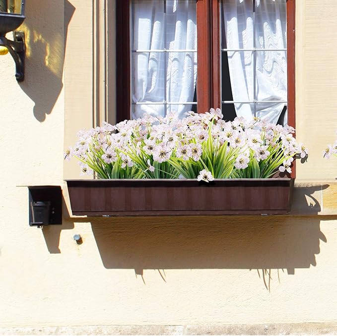 30 Bundles Artificial Flowers Outdoor UV Resistant Fake Flowers No Fade Faux Plastic Plants Garden Porch Window Box Decorating(White)