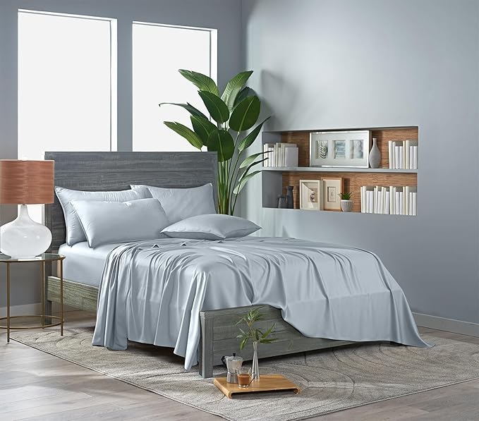 Pure Bamboo Full Sheets, Genuine 100% Organic Viscose Derived from Bamboo Bed Sheet Set, Luxuriously Soft & Cooling, Double Stitching, Lifetime Quality Promise (Full, Glacier)