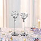 VINCIGANT Crystal Hurricane Candle Holder Silver Candlestick Set of 2 for Anniversary Celebration Coffee Table Modern Decorative Centerpieces