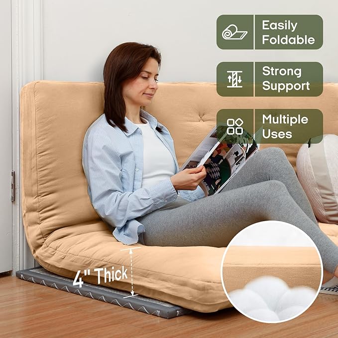 ZonLi Japanese Floor Futon Mattress Twin Size 75"x 39", 100% Cotton Cover 4'' Thicken Tatami Mattress, Foldable Sleeping Pad, Portable Dormitory Tatami Mat, Roll Up Floor Lounger Bed for Adult
