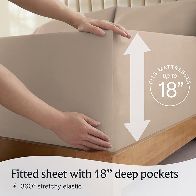 LuxClub 4 PC Queen Sheet Set, Breathable Luxury Bed Sheets, Deep Pockets Wrinkle Free Cooling Sheets Machine Washable Hotel Bedding Silky Soft - Light Khaki Queen