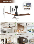 Sofucor 52 Inch Ceiling Fans with Lights and Remote Control, Modern Solid Wood Outdoor Ceiling Fan with Light for Bedroom Living Room Indoor Farmhouse Patio, Quiet DC Motor