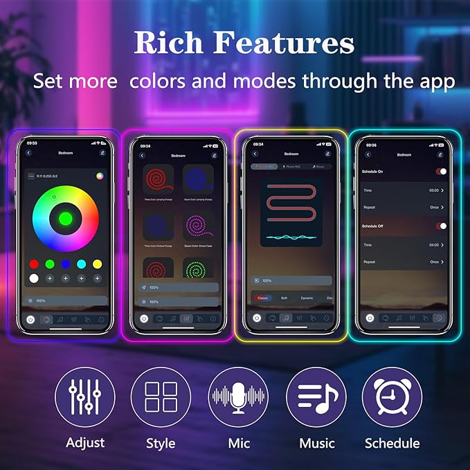 32.8FT RGB Rope Lights,Flexible Led Neon Light Control with App/Remote,Multiple Modes,IP67 Outdoor Waterproof,Music Sync Strip for Bedroom