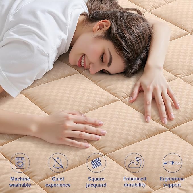 OLANLY King Quilted Fitted Mattress Pad – Soft Pillow Top Mattress Topper, Down Alternative Fill, Cooling Comfort Breathable Mattress Cover, Machine Washable Deep Pocket Mattress Protector, Beige