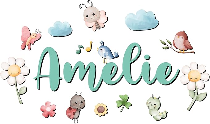 Custom Nursery Name Sign with Themed Decor Kit | Personalized Wooden Wall Art for Baby, Kids Room | Space, Jungle, Circus, Under the Sea, Woodland, Rainbow (20", Fairy Garden)