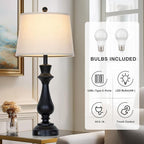 Modern Black Table Lamps Set of 2 for Living Room,30" Tall Bedside Lamp with USB Charging Port,3-Way Dimmable Touch Nightstand Lamp for Bedroom Desk Side Table Office,Black