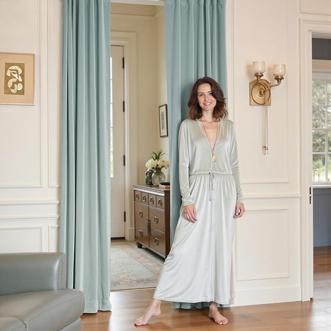 Lazzzy Velvet Blackout Curtains Thermal Insulated Room Window Drapes Super Soft Luxury Curtains for Living Room Bedroom Rod Pocket 2 Panels, Misty Blue, 52" W x 84" L