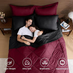 HEVUMYI Red & Black Twin Comforter Set - 5-Piece All Season Bed in a Bag Twin, Ultra Soft Burgundy Bedding Set with Comforter, Flat Sheet, Fitted Sheet, Pillowcases, Pillow Shams, Burgundy Red & Black