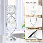 6 Pcs Silver Elegant Metal Crystal Tea Light Candle Holders with Crystal Pendants, Hollow Design - Wedding Table Centerpieces for Anniversary Birthday Party, Home Decor