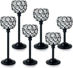 6pcs Crystal Candle Holder Set, 3 Sizes Tealight Candlestick Holders, Elegant Black Candelabra Bulk for Wedding Table Centerpiece, Fireplace, Home & Living Room Decor