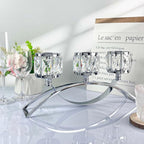 3 Arms Crystal Candle Holders, Arch Candlestick Table Candelabras Centerpieces for Wedding, Dinning Room, Cabinet Ornaments, Home Decoration， Gift (3-arm Arched, Silver)