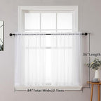 Chyhomenyc White Sheer Curtains 36 inch Length 2 Panels Set, Light Filtering Voile Rod Pocket Short Window Curtians for Bathroom Living Room Farmhouse Small Windows, Each 42Wx36L in, 2PCS, White