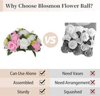 BLOSMON Flower Balls Rose Centerpieces: 6 Pcs 9.5 Inch Pink Fake Flowers Kissing Balls Decor Artificial Wedding Floral Arrangements Silk Flower Bouquet with Base Home Party Room Table DIY Decorations