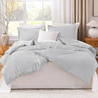 Litanika Comforters Light Grey Oversized King Size, 3 Pieces Lightweight Solid Bedding Comforter Set, All Season Fluffy Bed Set (120x98In Comforter & 2 Pillowcases)