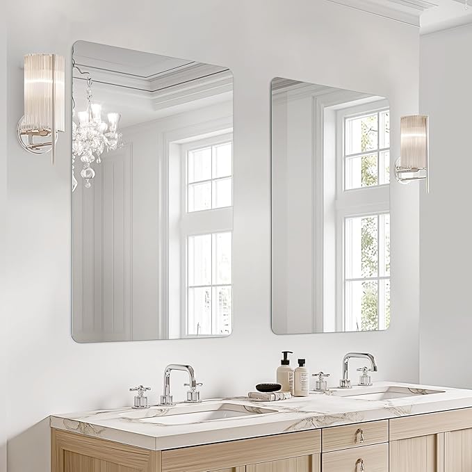 USHOWER 2-Pack Frameless Bathroom Mirror 20X30 Inch, Rectangle Wall Vanity Mirror for Over Sink, Bathroom, Bedroom, Entryway, Polished Edge, Tempered Glass