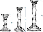 3Pack Glass Candle Stick Holders - Clear Crystal Taper Candles Holder– Table Centerpieces for Buring Candles, Led Taper Candle,Party and Wedding Decoration(4,6,8inches Tall)