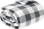 PAVILIA Light Grey Buffalo Plaid Throw Blanket for Couch, Soft Checkered Flannel Fleece Blanket for Sofa, Grey White Plaid Decorative Couch Throw, Warm Cozy All Season Fall Blanket Decor Gift, 50x60