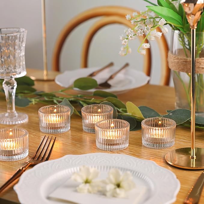 Tealight Candle Holder Set of 12, Clear Small Votive Candle Holders for Table Centerpiece, Glass Tea Light Candles Holder for Party&Home, Wedding Decor(2''Dia*1.4''H)