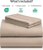 LuxClub 4 PC Full Sheet Set, Breathable Luxury Bed Sheets, Deep Pockets Wrinkle Free Cooling Bed Sheets Machine Washable Hotel Bedding Silky Soft - Light Khaki Full