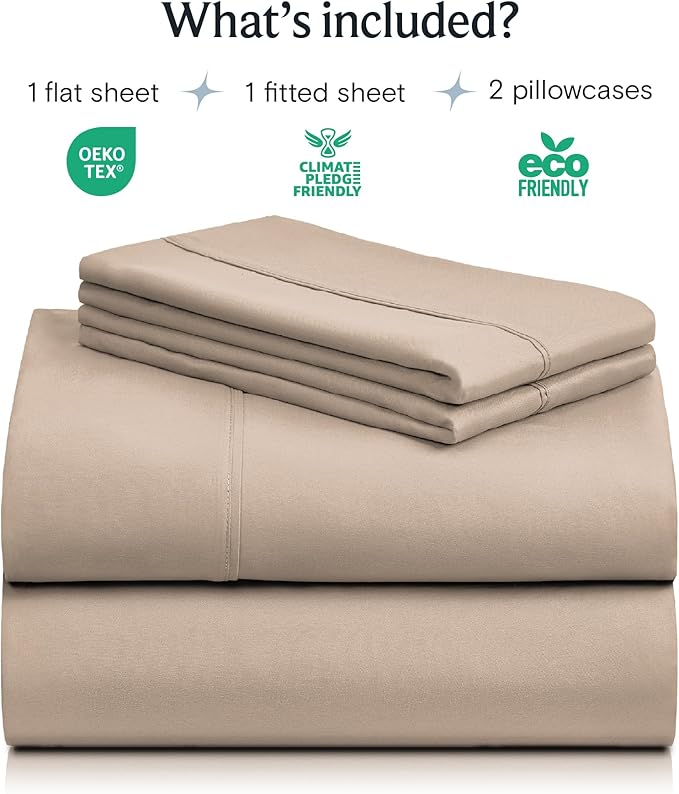LuxClub 4 PC Full Sheet Set, Breathable Luxury Bed Sheets, Deep Pockets Wrinkle Free Cooling Bed Sheets Machine Washable Hotel Bedding Silky Soft - Light Khaki Full