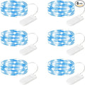 6 Pack LED Fairy Lights 7ft Battery Powered Waterproof Silver Wire 20 Led Mini String Mason Jar Lights for DIY Wedding Party Bedroom Patio Easter Christmas (Blue)
