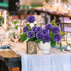 Artificial Flowers Realistic Roses, 50pcs Real Looking Fake Roses with Stem for DIY Wedding Bouquets Centerpieces Bridal Shower Party Home Romantic Decorations (Regular 3" - 50pcs, Dark purple)