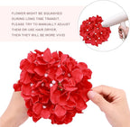 Auihiay 64pcs Hydrangea Artificial Flowers, Red Fake Hydrangea Flowers with Stems, Artificial Hydrangea Flowers for Wedding Centerpieces, Home Garden Party Decoration (Red)