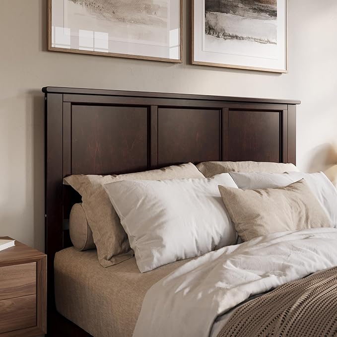 AFI, Madison Queen Solid Wood Panel Headboard with Attachable Charger, Espresso