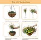 Artificial Hanging Flowers Basket for Outdoor, 16 Fake Flowers Look Real UV Resistant, Faux Hanging Plants for Porch, Balcony, Patio, Garden, Spring Summer Decor,MixB