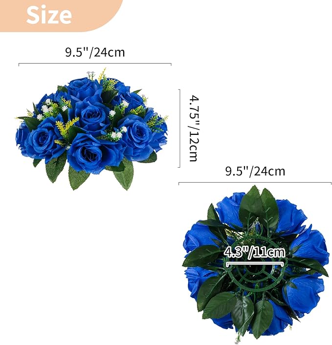 NUPTIO Flower Ball Arrangement Bouquet - 6 Pcs 9.5 inch Diameter Royal Blue Fake Flowers Roses Balls for Centerpieces Tables - Artificial Rose Arrangements for Wedding Centerpiece Table Decorations