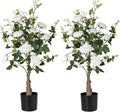 Artificial Rose Flower Trees 2 Pack- 38’’ Lifelike Plant in Pot with White Flowers Decorative Rose Trees for Home, Office, Wedding, and Event Decor, White