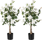 Artificial Rose Flower Trees 2 Pack- 38’’ Lifelike Plant in Pot with White Flowers Decorative Rose Trees for Home, Office, Wedding, and Event Decor, White