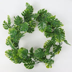RECUTMS 2Pcs Artificial Monstera Leaf Vines 5.9FT Fake Hanging Plants Ivy Faux Tropical Palm Leaves Greenery Garland for Garden Porch Patio Jungle Luau Beach Birthday Party Indoor Outdoor Spring Décor