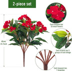 Artificial Impatiens Bouquet Flowers for Outdoors Silk Faux Flowers for Outdoor Impatiens Plants Decor Indoor Planters Kitchen Planters and Balcony Decorations 2PCS (Red)