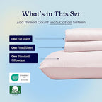 California Design Den Soft Twin Sheets Set - 400 Thread Count Sateen, 100% Cotton Sheets, Deep Pockets, Cooling and Durable Bedding Set for Dorm Rooms & Adults - Pink