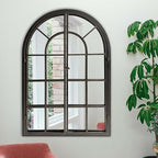 ironsmithn Arched Window Mirror, 36"x24" Grid Mirrors, Windowpane Mirror, Black Metal Arch Mirrors for Decor Living Room Fireplace Entryway Bedroom Hallway
